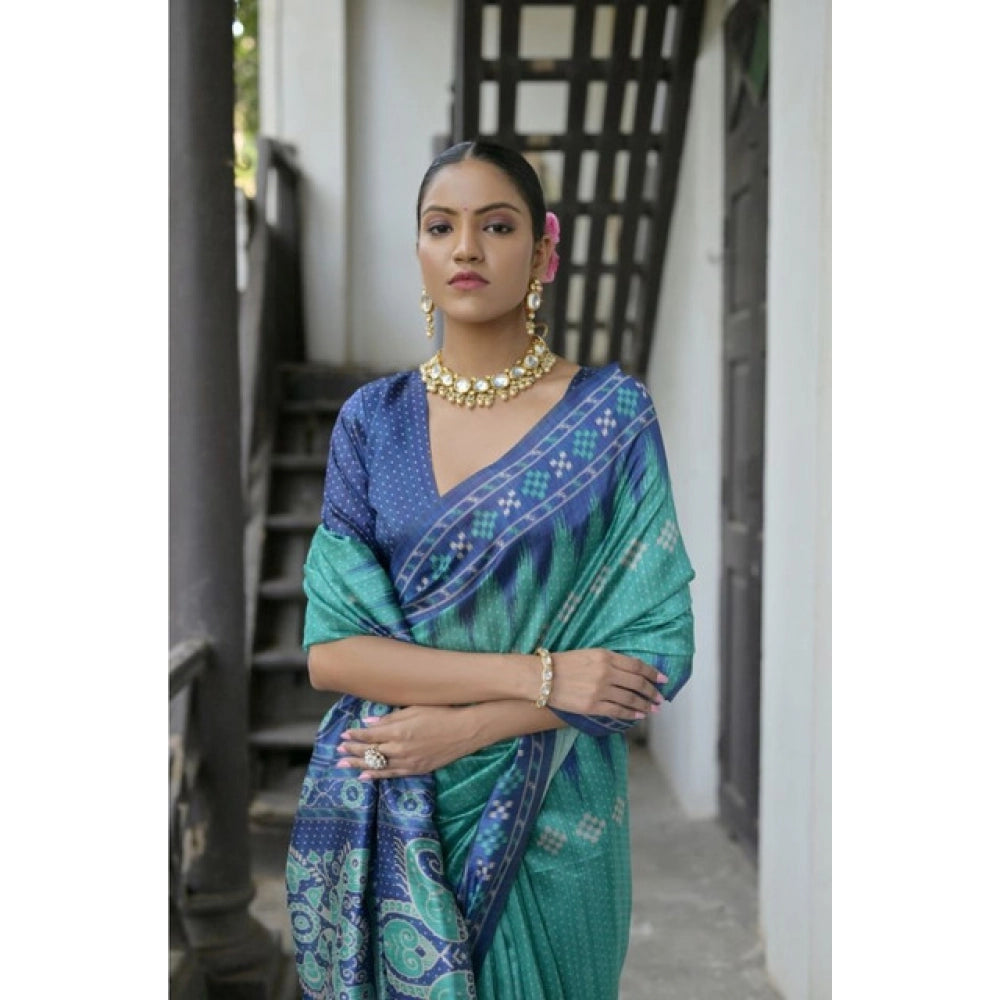 Generic Women's Faux_Tussar Ikat Saree With Unstitched Blouse 5.5Mtr (Sea_Green)