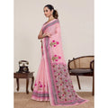 Generic Women's Linen Floral Printed Saree With Unstitched Blouse 5.5Mtr (Pink)