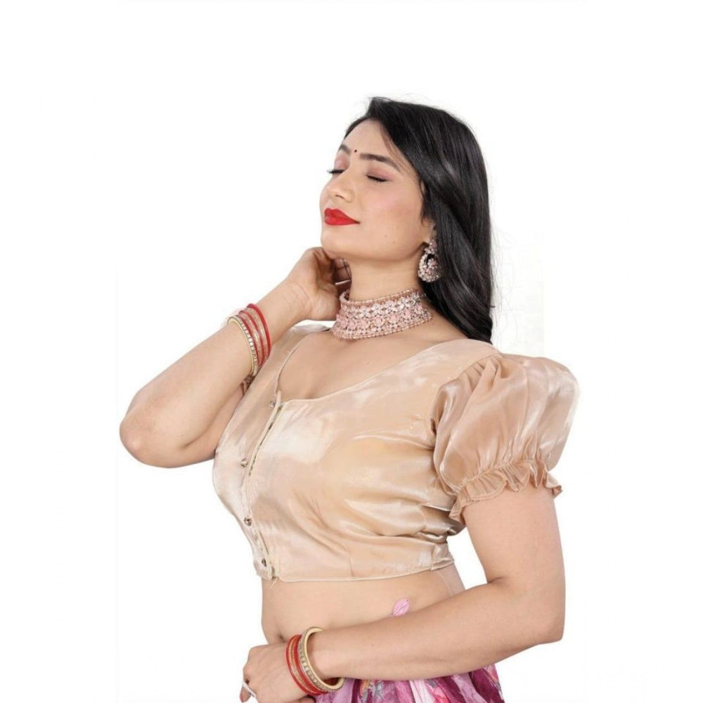 Generic Women's Jimmy Solid Designer Neck Elastic Sleeve Readymade Blouse (Beige 38 , Alterable up to 42)-PID65826