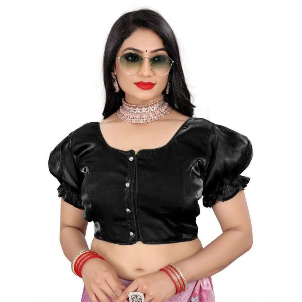 Generic Women's Jimmy Solid Designer Neck Elastic Sleeve Readymade Blouse (Black 38 , Alterable up to 42)-PID65827
