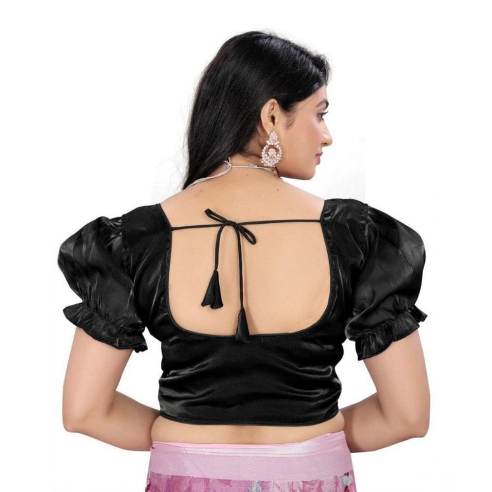 Generic Women's Jimmy Solid Designer Neck Elastic Sleeve Readymade Blouse (Black 38 , Alterable up to 42)-PID65827