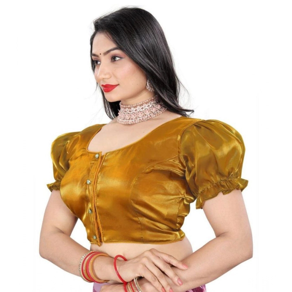 Generic Women's Jimmy Solid Designer Neck Elastic Sleeve Readymade Blouse (Gold 38 , Alterable up to 42)-PID65828