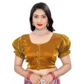 Generic Women's Jimmy Solid Designer Neck Elastic Sleeve Readymade Blouse (Gold 38 , Alterable up to 42)-PID65828