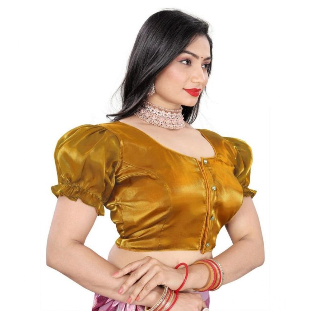 Generic Women's Jimmy Solid Designer Neck Elastic Sleeve Readymade Blouse (Gold 38 , Alterable up to 42)-PID65828