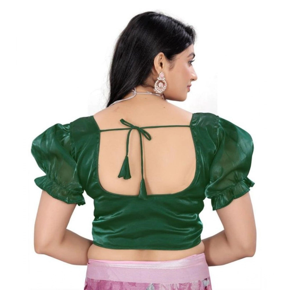 Generic Women's Jimmy Solid Designer Neck Elastic Sleeve Readymade Blouse (Green 38 , Alterable up to 42)-PID65829