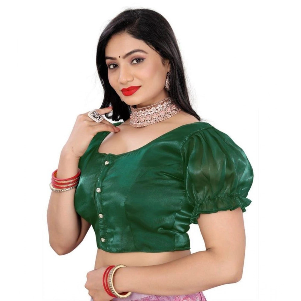 Generic Women's Jimmy Solid Designer Neck Elastic Sleeve Readymade Blouse (Green 38 , Alterable up to 42)-PID65829