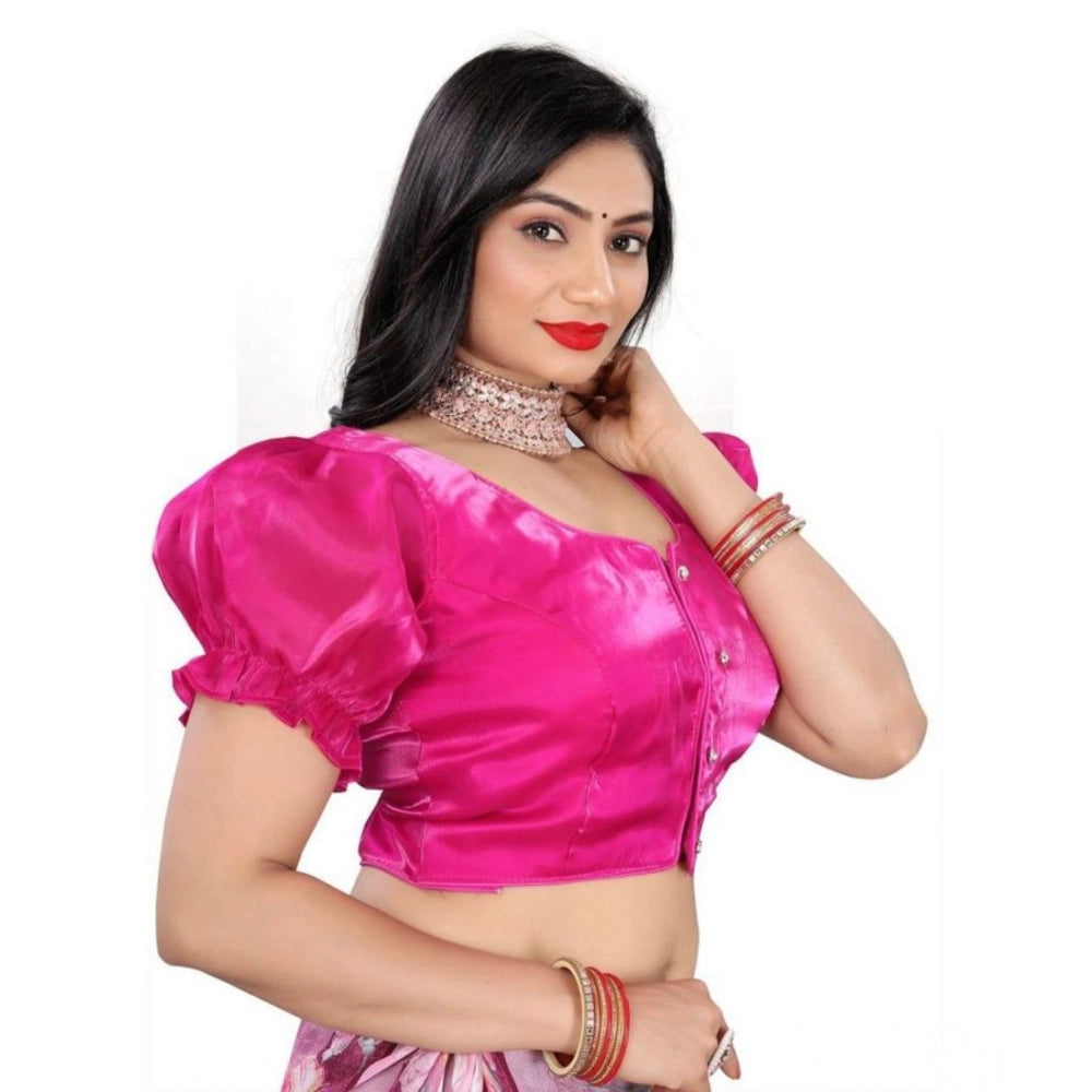Generic Women's Jimmy Solid Designer Neck Elastic Sleeve Readymade Blouse (Pink 38 , Alterable up to 42)-PID65832