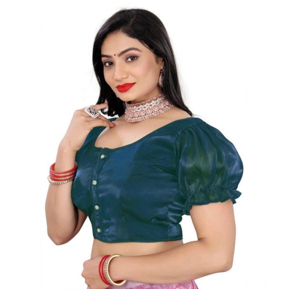 Generic Women's Jimmy Solid Designer Neck Elastic Sleeve Readymade Blouse (Teal 38 , Alterable up to 42)-PID65835