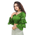 Generic Women's Organza Solid V Neck Layered Ruffle Sleeve Readymade Blouse (Light Green Free Size , up to 38–40 Bust)-PID65852