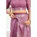 Generic Women's Faux Linen Floral Print Ready to wear Saree With Unstitched Blouse 5.5Mtr (Pink)