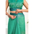 Generic Women's Faux Linen Floral Ready to wear Saree With Unstitched Blouse 5.5Mtr (Green)