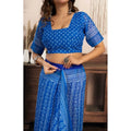 Generic Women's Faux Linen Geometric Print Ready to wear Saree With Unstitched Blouse 5.5Mtr (Blue)