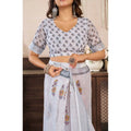 Generic Women's Faux Linen Floral Print Ready to wear Saree With Unstitched Blouse 5.5Mtr (Off_White)