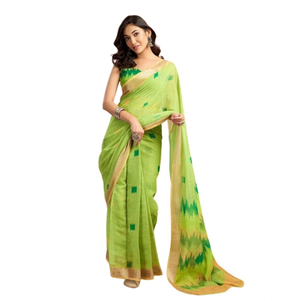 Generic Women's Faux Linen Floral Print Ready to wear Saree With Unstitched Blouse 5.5Mtr (Green)