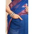 Generic Women's Faux Linen Printed Ready to wear Saree With Unstitched Blouse 5.5Mtr (Blue)