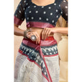 Generic Women's Faux Linen Floral Print Ready to wear Saree With Unstitched Blouse 5.5Mtr (OffWhite)