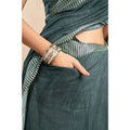 Generic Women's Faux Linen Floral Ready to wear Saree With Unstitched Blouse 5.5Mtr (Light_Teal)