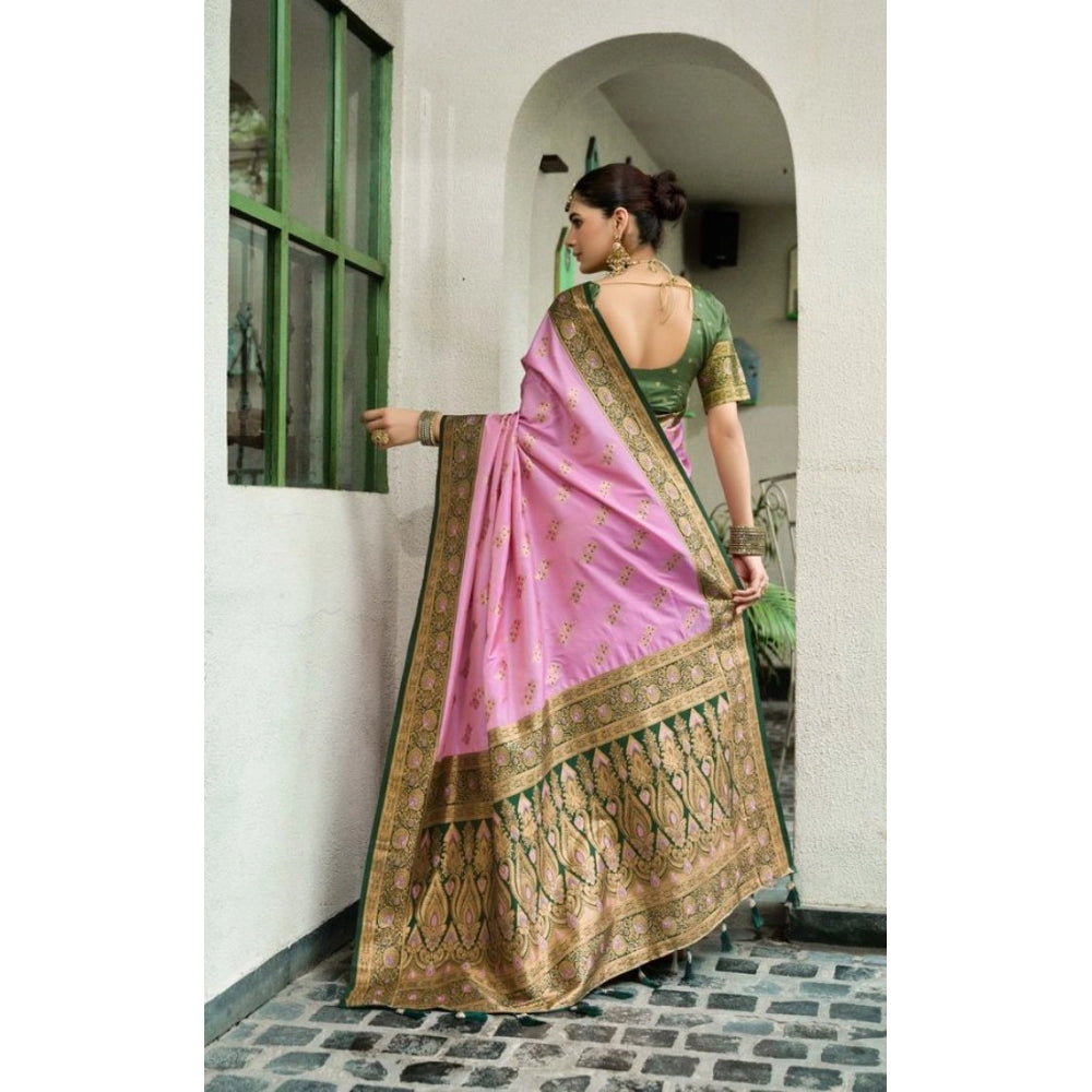 Generic Women's Silk Blend Booti Work Ready to wear Saree With Unstitched Blouse 5.5Mtr (LightPink)