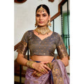 Generic Women's Silk Blend Booti Work Ready to wear Saree With Unstitched Blouse 5.5Mtr (Lavender)