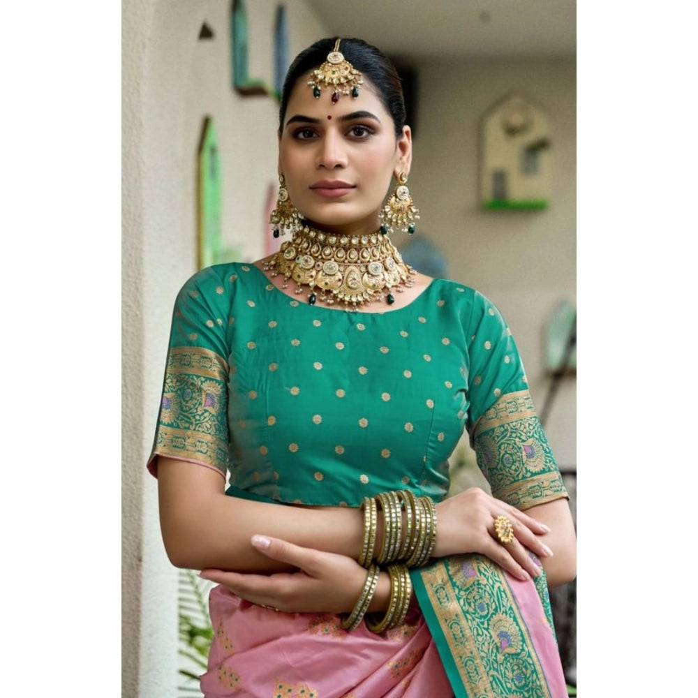 Generic Women's Silk Blend Booti Work Ready to wear Saree With Unstitched Blouse 5.5Mtr (Peach)