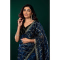 Generic Women's Net Sequence Saree With Unstitched Blouse 5.5Mtr (Blue)