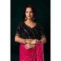 Generic Women's Net Sequence Saree With Unstitched Blouse 5.5Mtr (Pink)
