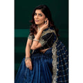 Generic Women's Net Sequence Saree With Unstitched Blouse 5.5Mtr (Blue)