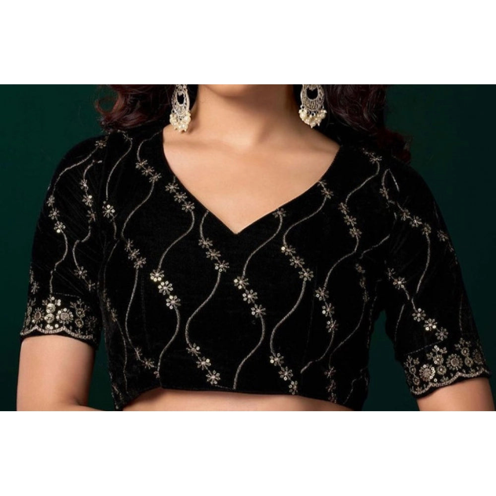 Generic Women's Net Sequence Saree With Unstitched Blouse 5.5Mtr (Green)