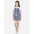 Generic Girl's Rayon Polka Sleeveless Jumpsuit (Blue-Pink)