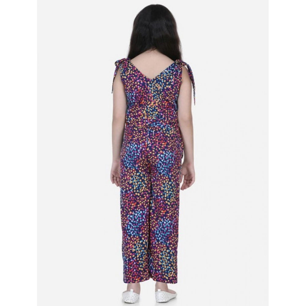 Generic Girl's Polyester Crepe Floral Short Sleeve Set (Multicolor)