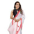 Generic Women's Linen Cotton Printed Saree With Unstitched Blouse 5.5Mtr (White)