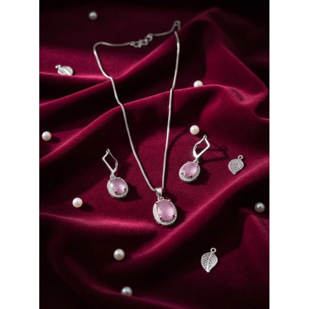 Generic Women's Brass Silver Plated Pendant Set (Pink)