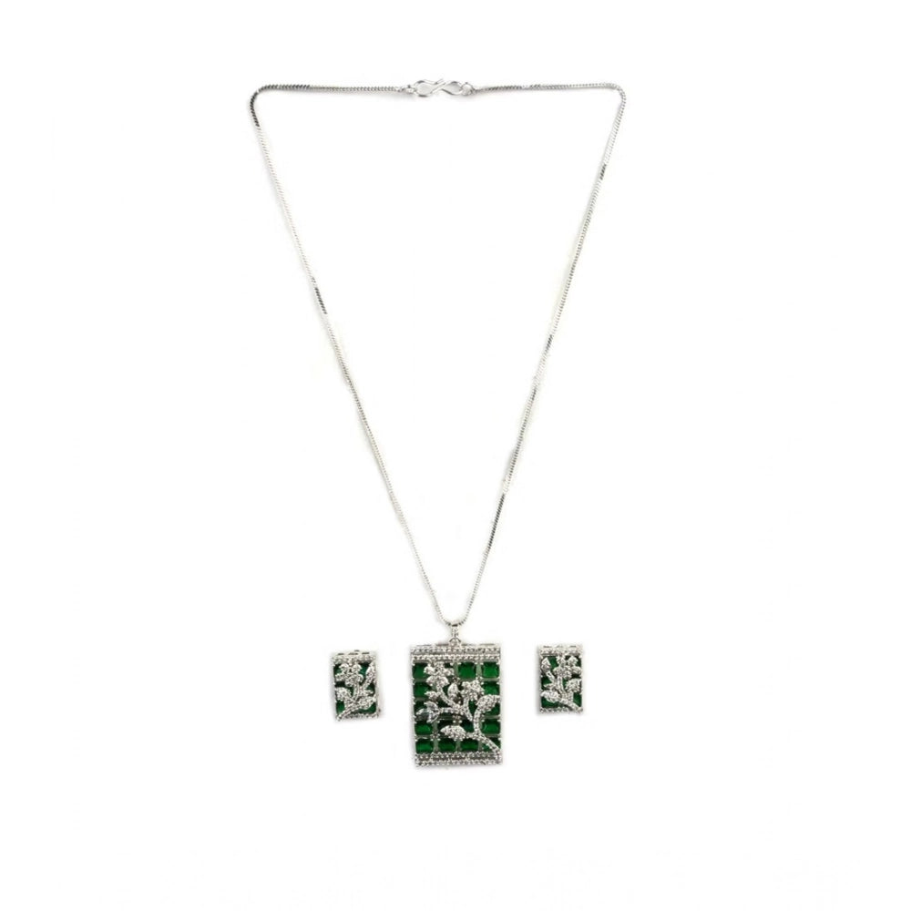 Generic Women's Brass Silver Plated Pendant Set (Green)