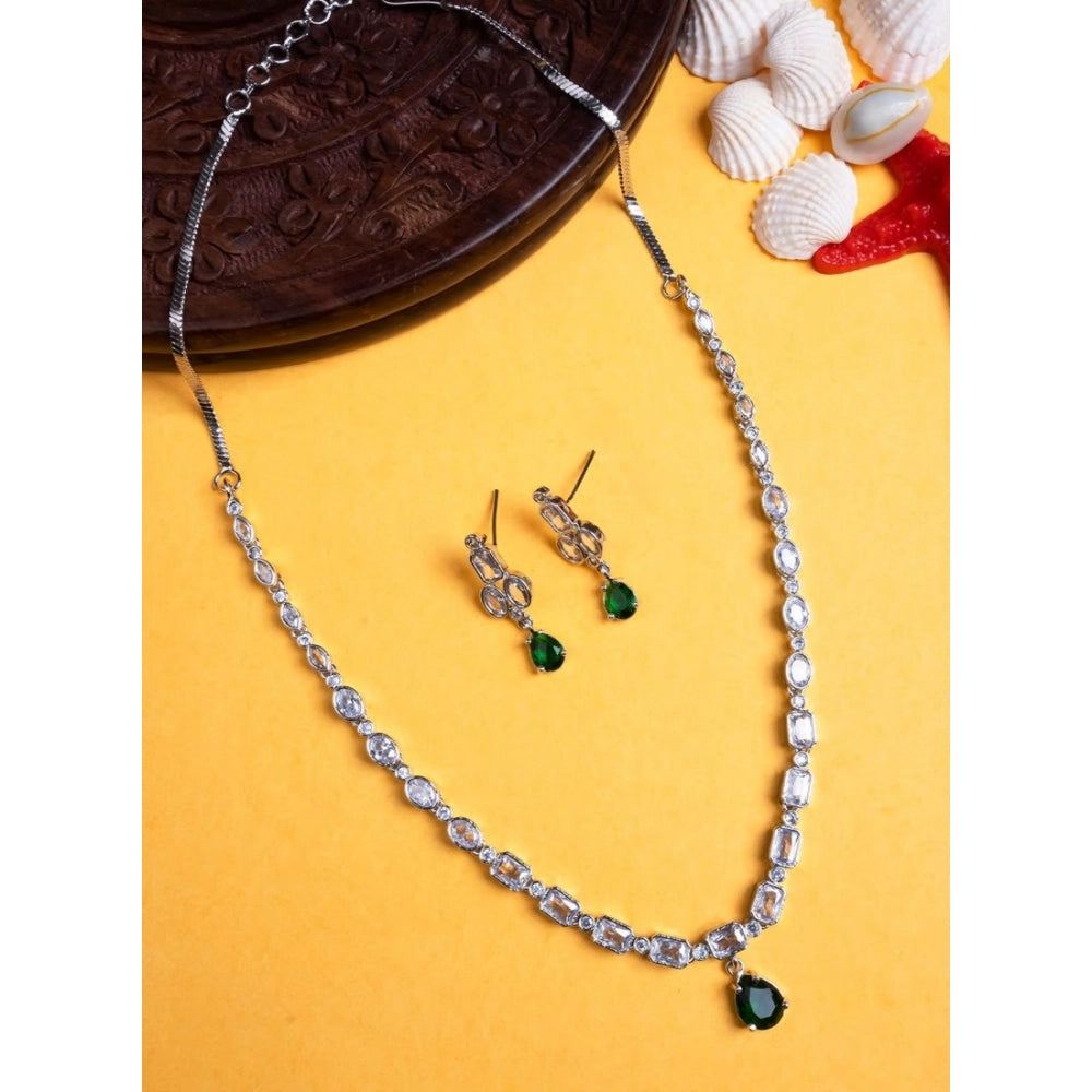 Generic Women's Brass Silver Plated Necklace set (Green)