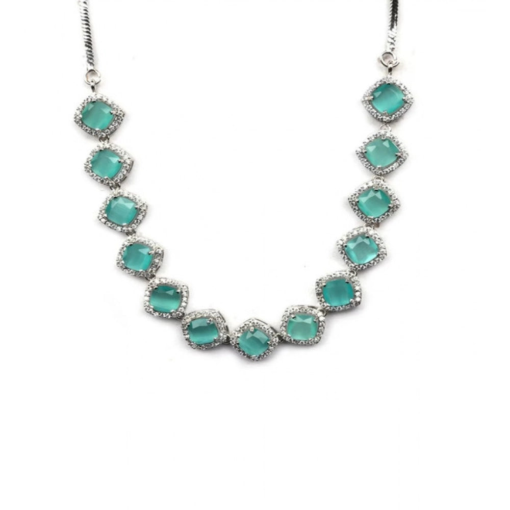 Generic Women's Brass Silver Plated Necklace set (Turquoise)
