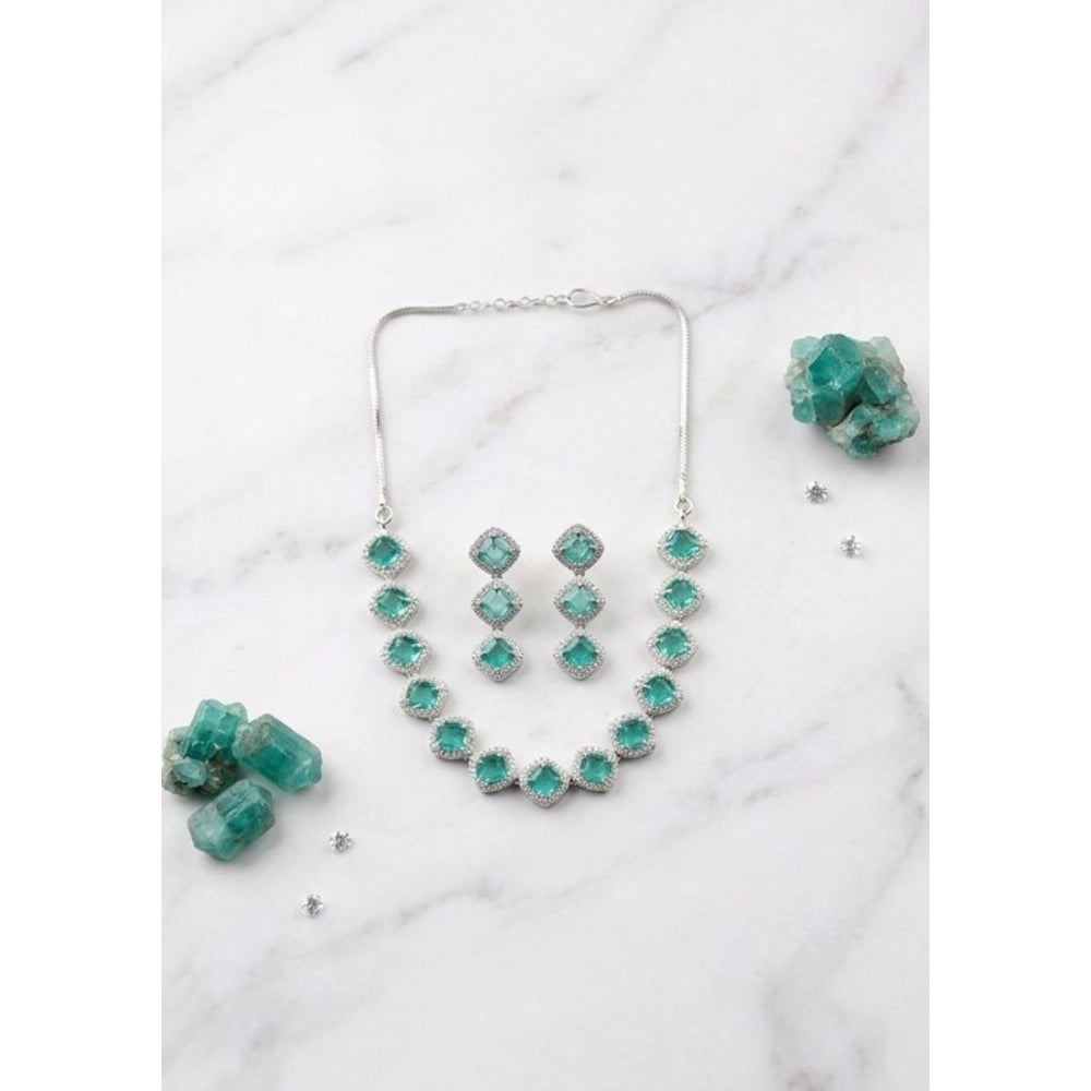 Generic Women's Brass Silver Plated Necklace set (Green)