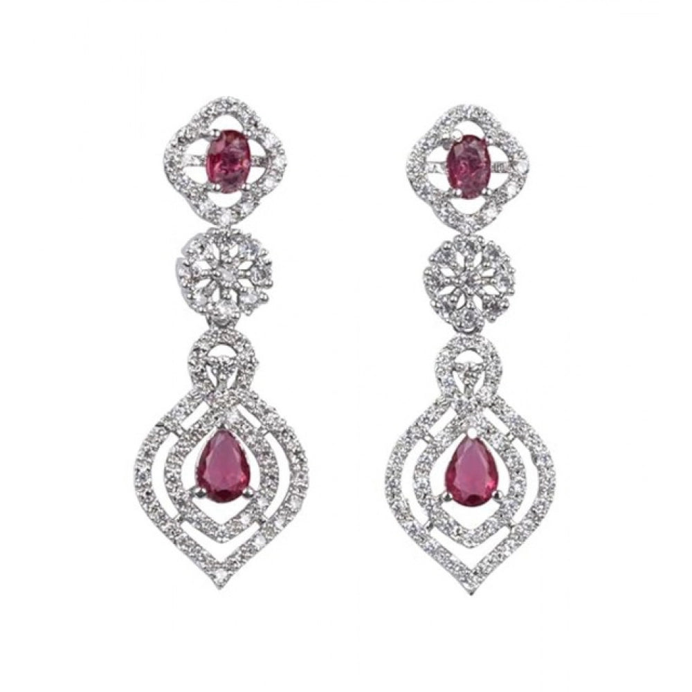 Generic Women's Brass Silver Plated Necklace set (Red)