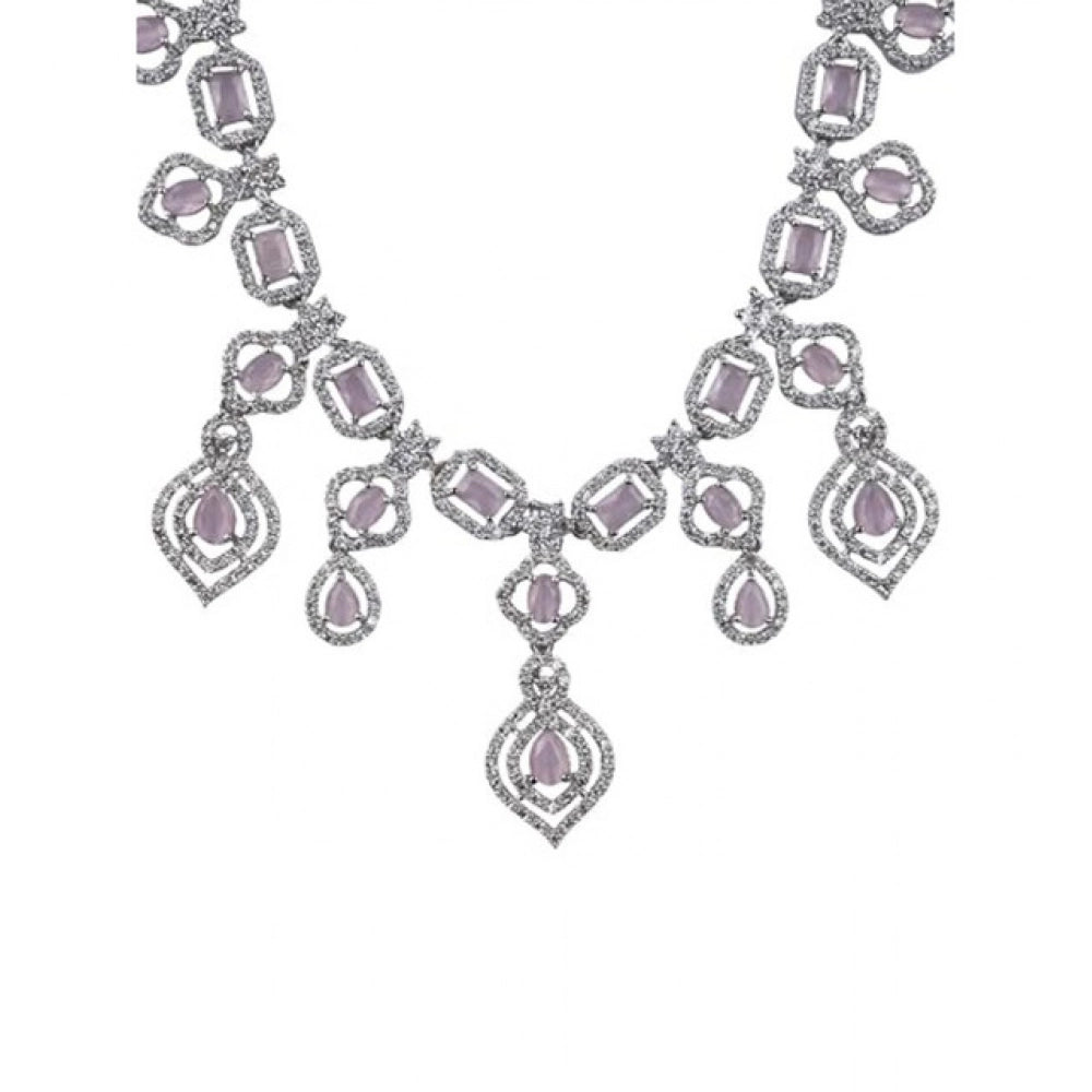 Generic Women's Brass Silver Plated Necklace set (Pink)