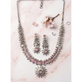 Generic Women's Brass Silver Plated Necklace set (Pink)