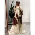 Generic Women's Silk Embroidered 3/4th Sleeve V-Neck Kurti With Sharara Pant and Dupatta Set (Cream &amp; Brown)