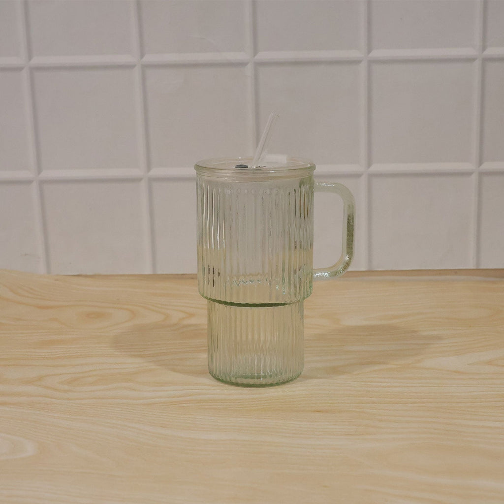 Glass Tumbler With Lid Straw And Handle For Cold Beverages And Juice (1 Pc)