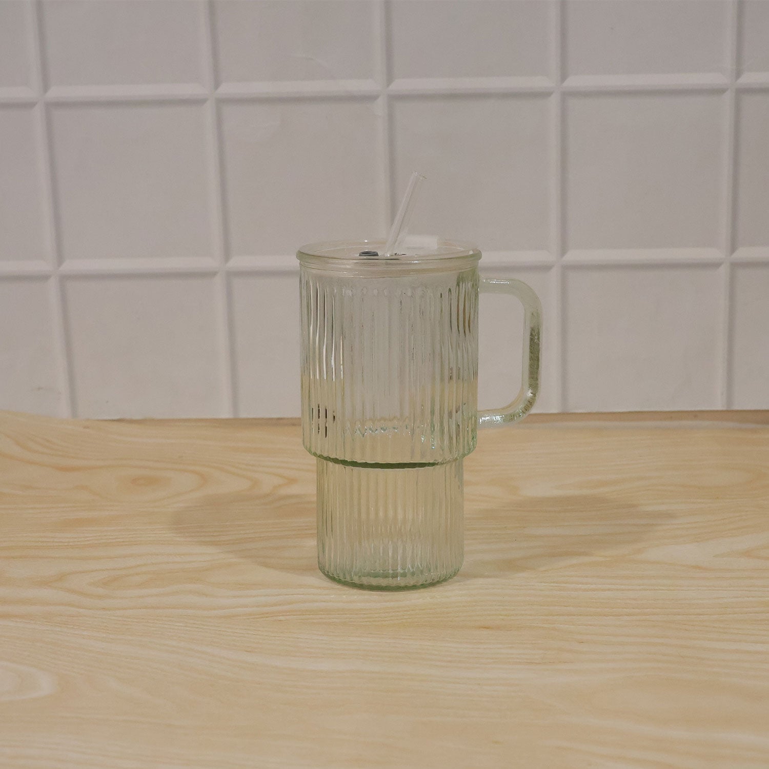 Glass Tumbler With Lid Straw And Handle For Cold Beverages And Juice (1 Pc)