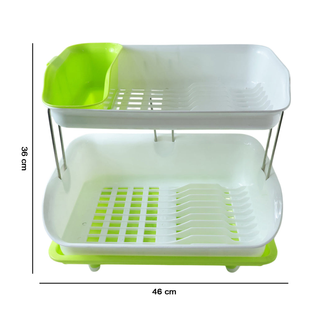 Prexo 2 Layer Kitchen Dish Drying Rack With Drain Tray (1 Set)