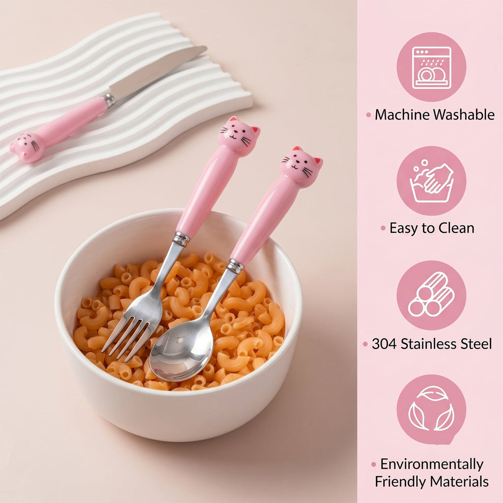 Kids Stainless Steel Cutlery Set 3 In 1 Fork Knife Spoon With Case (3 Pc Set)